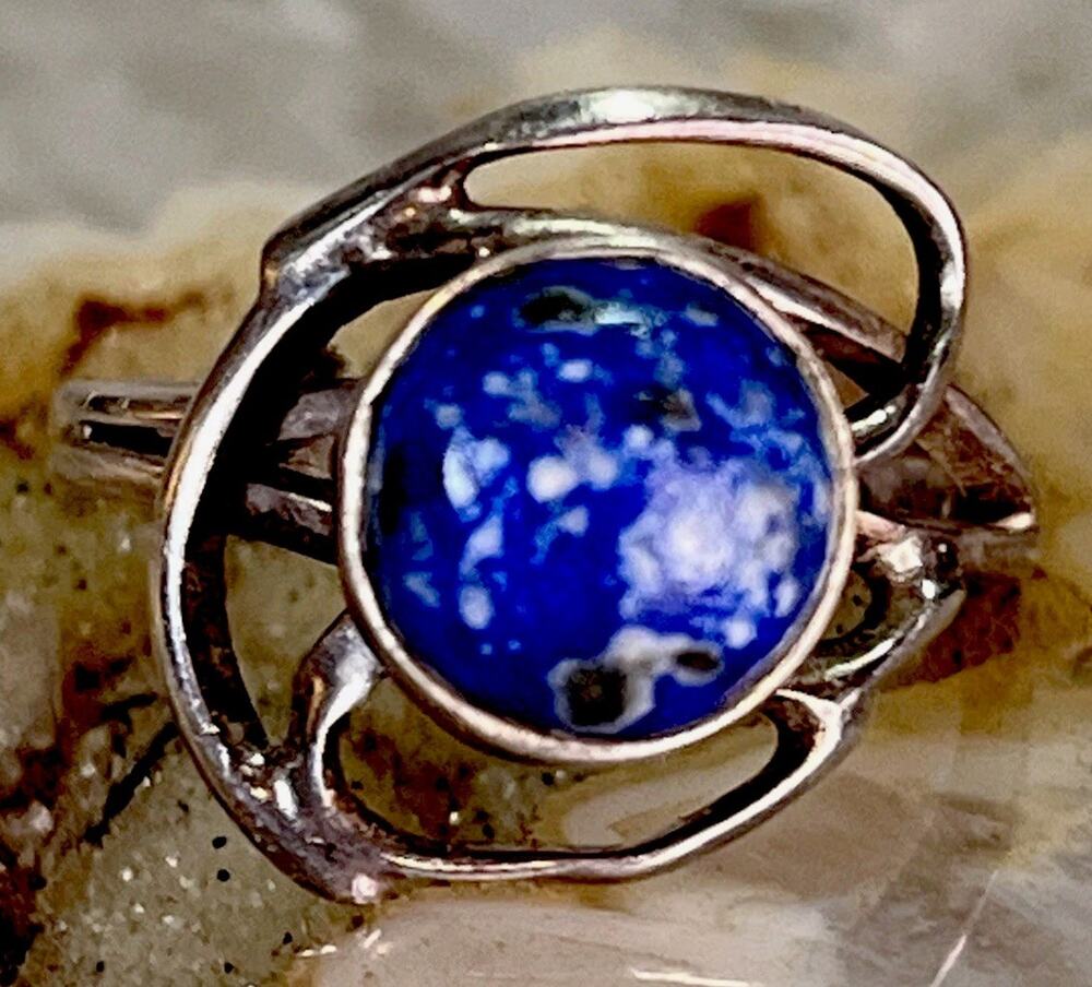 Vintage TAXCO Sterling Silver Mexico Lapis Lazuli Bezel Set Cabochon Ring 5.25